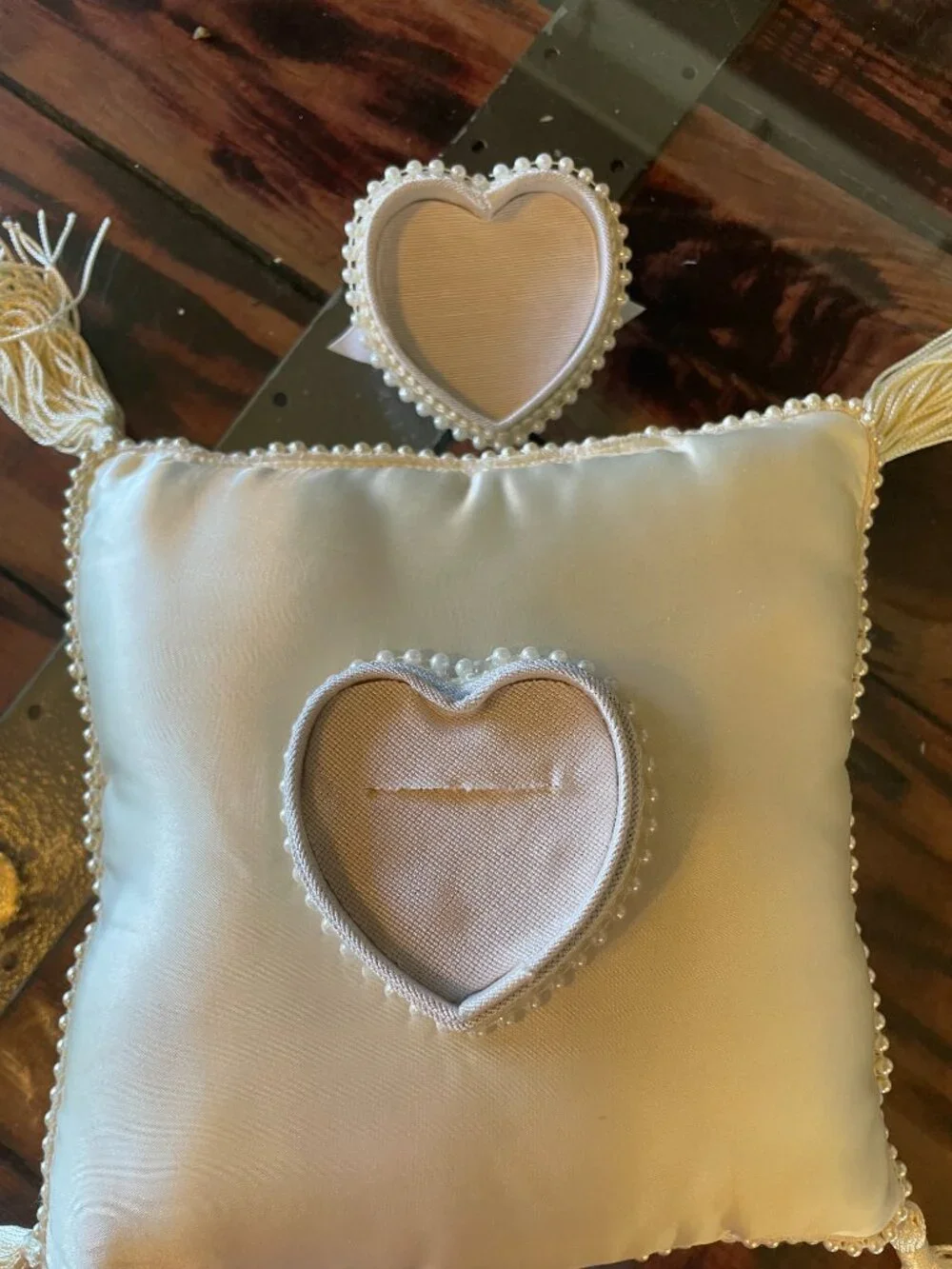 Vintage Ivory Satin Wedding Ring Bearer Pillow